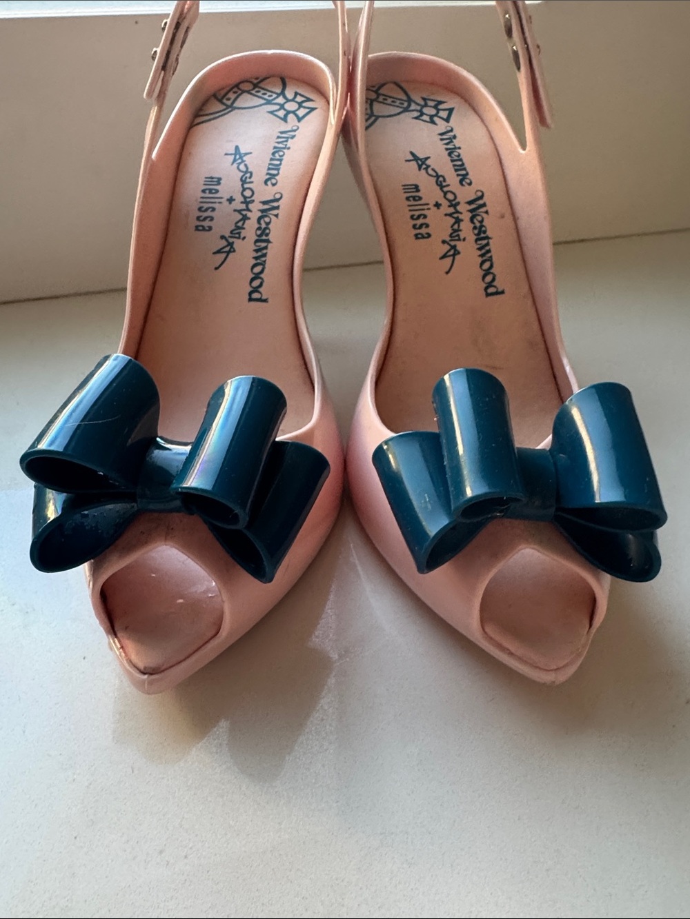 Vivienne Westwood anglomania Pink Slingback Heels with Teal Bow classic see pic - Picture 7 of 9